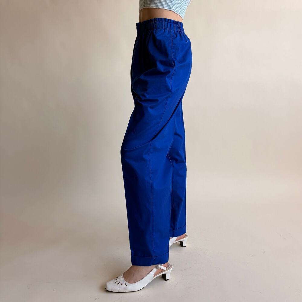 Carol Reed Brilliant Blue High-Waisted Trousers - Cotton, Elastic Waist, Size 4 - Picture 3 of 7